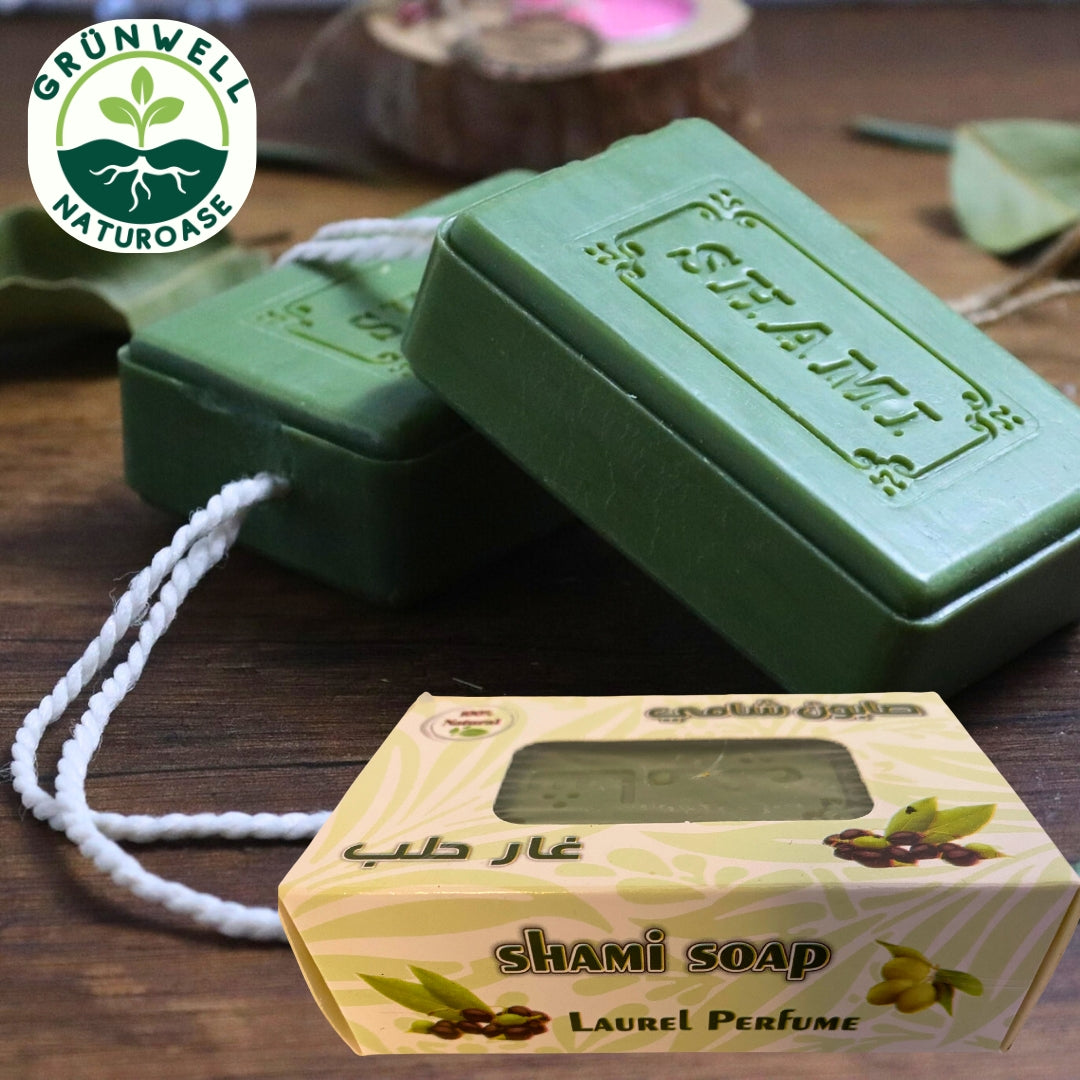 Aleppo Seife mit Kordel 125g – Naturseife | Olivenöl & Lorbeer | Handgemachte Seife zum Aufhängen