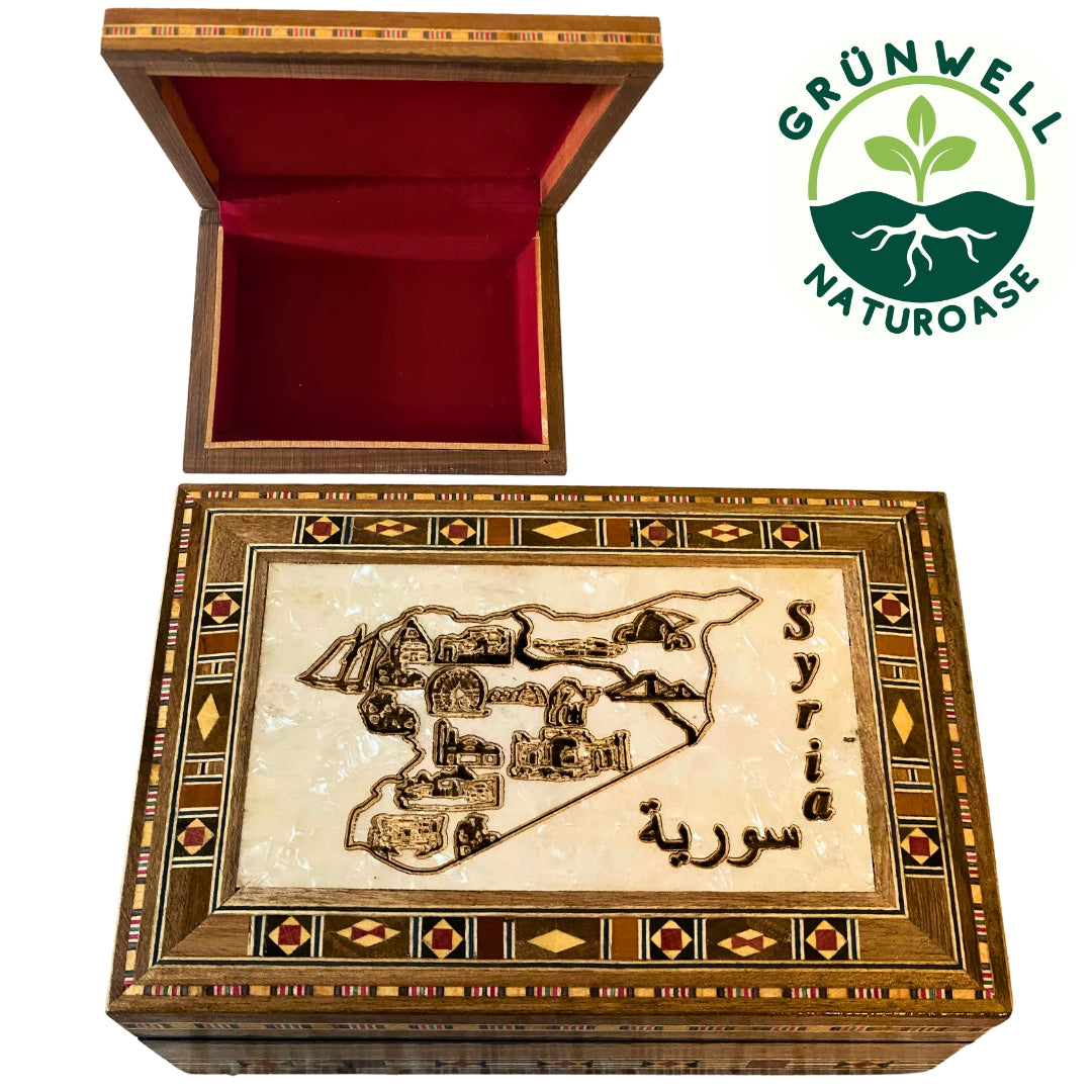 Handgefertigte Mosaikbox – Syrien Design | Holz Geschenkbox 18x13 cm | Schmuck- & Aufbewahrungsbox
