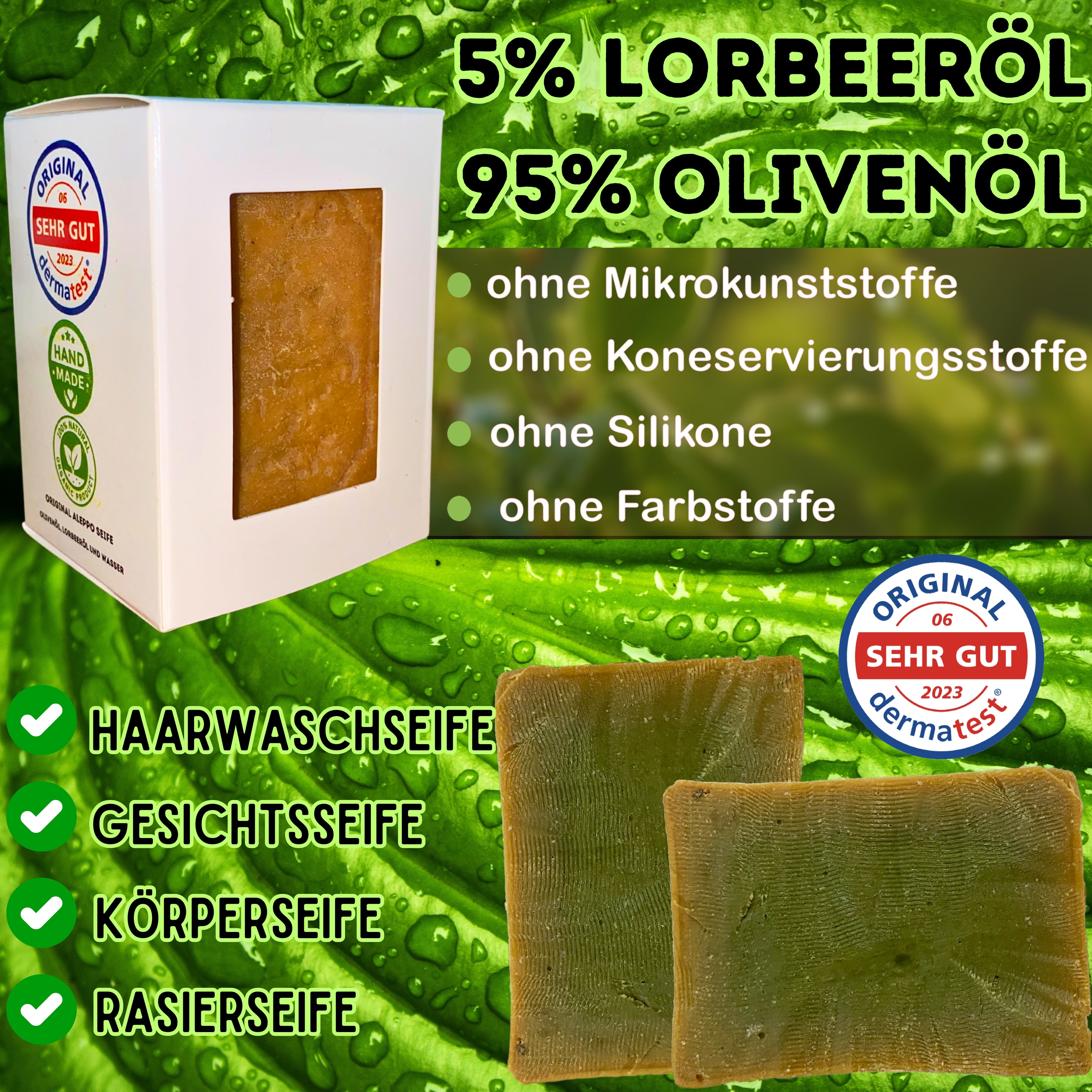 Grünwell Naturoase Aleppo Seife Original 190g mit 5% Lorbeeröl 95% Olivenöl