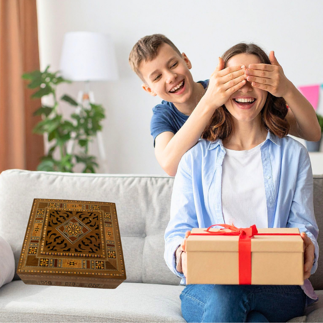 Handgefertigte Mosaikbox 20x20 cm – Orientalische Holz Geschenkbox | Schmuck- & Deko Aufbewahrung