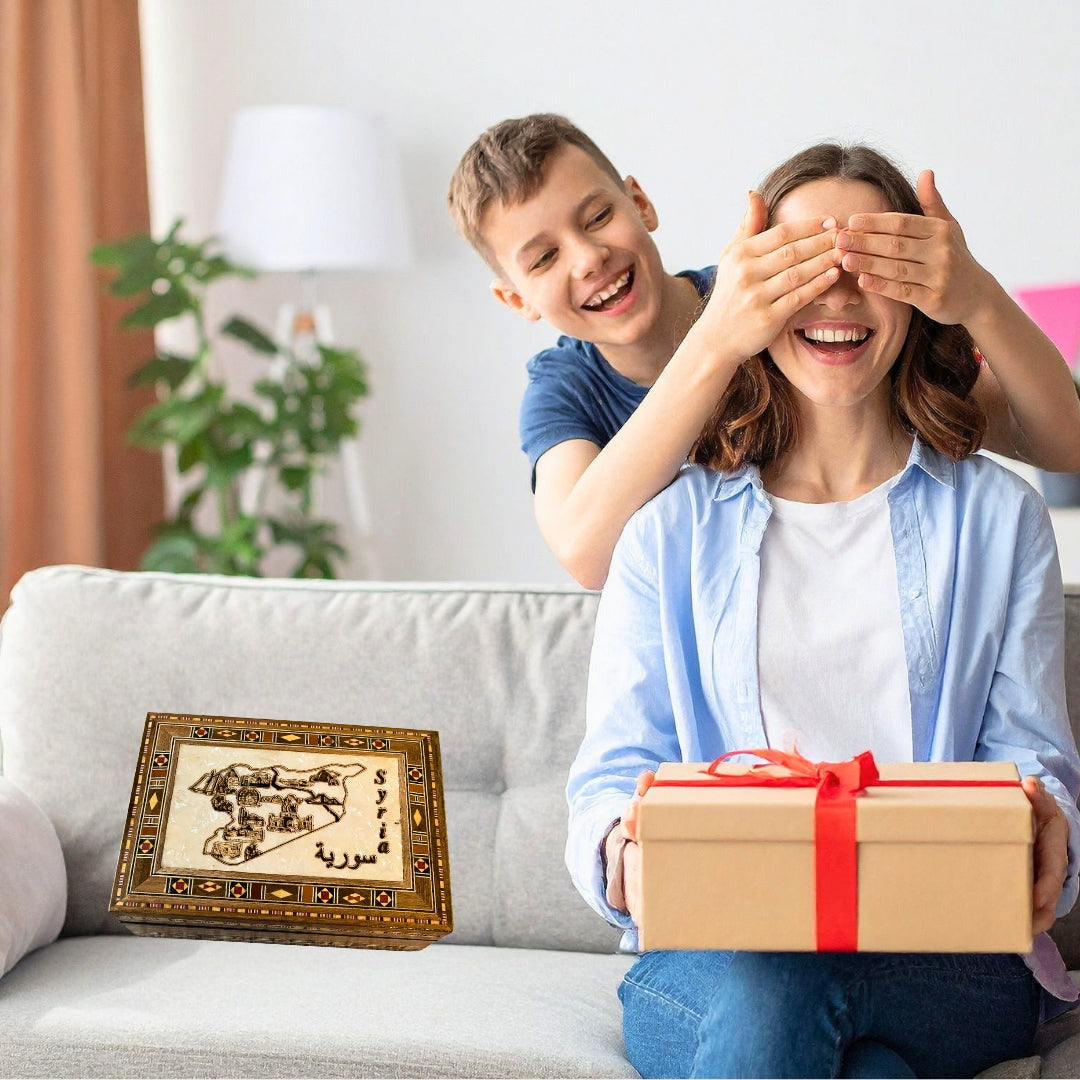 Handgefertigte Mosaikbox – Syrien Design | Holz Geschenkbox 18x13 cm | Schmuck- & Aufbewahrungsbox