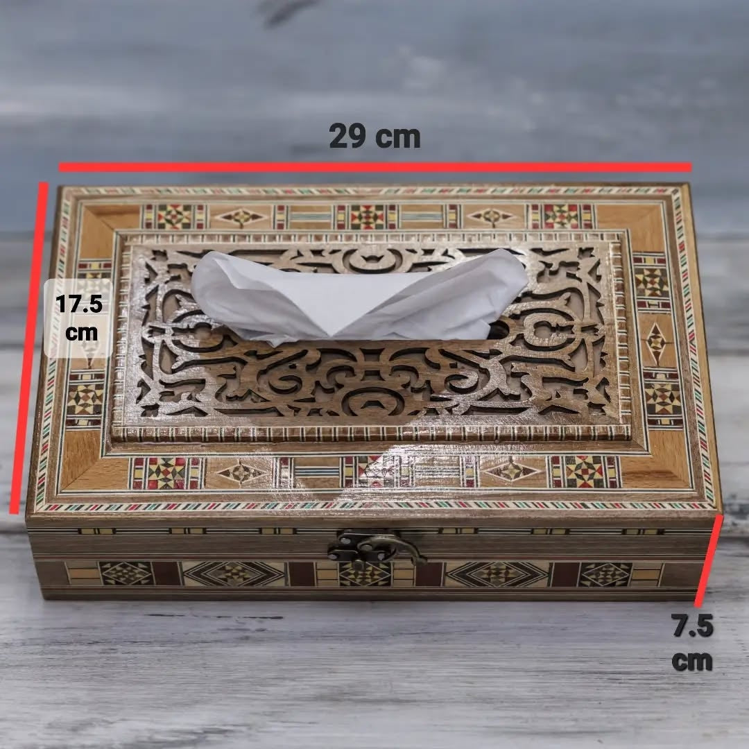Handgefertigte Mosaikbox aus Holz – Orientalische Geschenkbox & Tissue-Box (29×17,5×7,5 cm) | Schmuck- & Aufbewahrungsbox mit Samt-Innenfutter