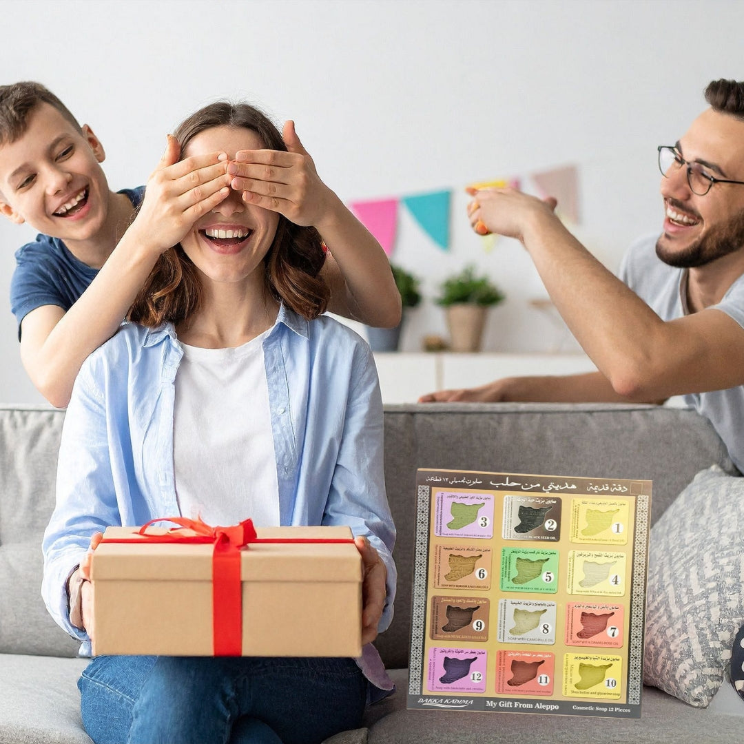 Aleppo Naturseife Geschenkbox – 12 verschiedene Sorten | je ca. 80 g 🌿